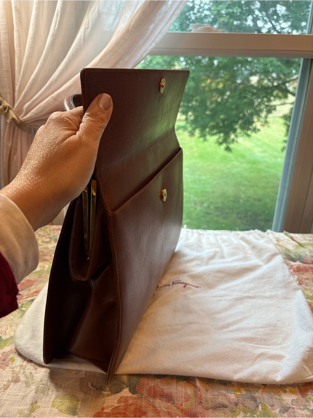 Vintage Salvatore Ferragamo Brown Leather Structured Top-Handle Satchel - Picture 11 of 16